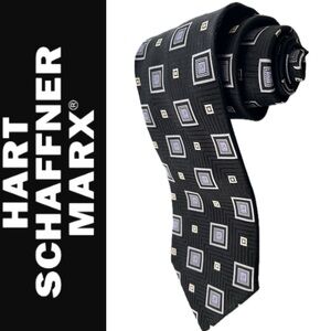 Geometric-Patterned Black/Silver/Lavender Hart Schaffner Marx Necktie / Neck Tie